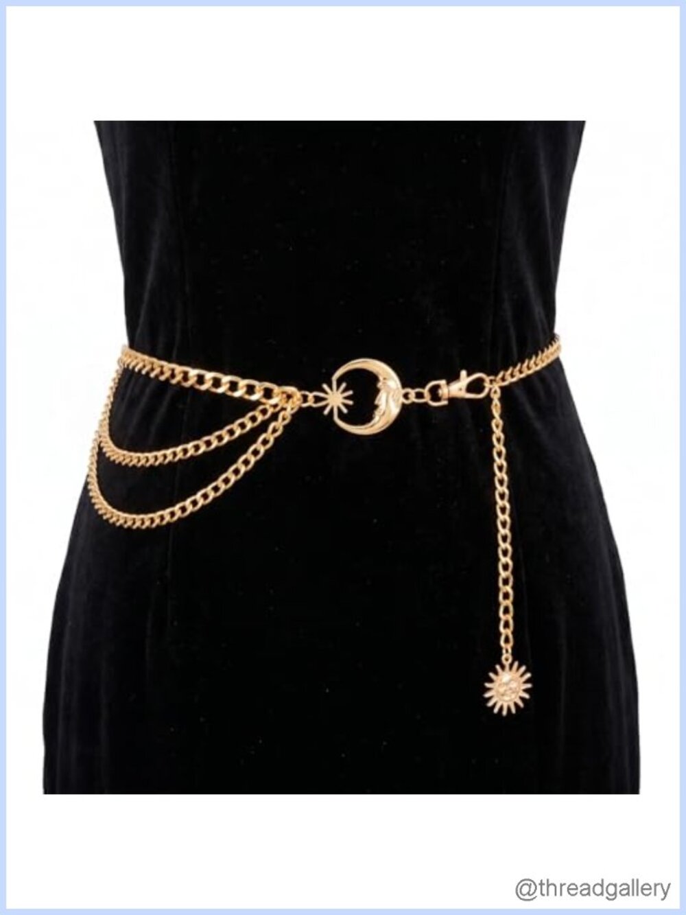 Layered Waist Chain Gold Tone Sun Moon Pendant Adjustable Body Chain Belt
